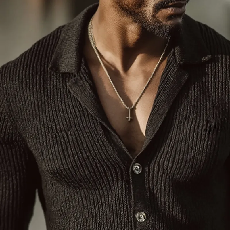 Men's Retro Casual Solid Color Knitted Button-Down Lapel Cardigan MTZ1281A9TO sold by Manly product image thumbnail 3