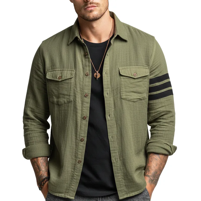 Men's Classic Army Green Casual Long-sleeved Shirt MTZ1662A9U sold by Manly