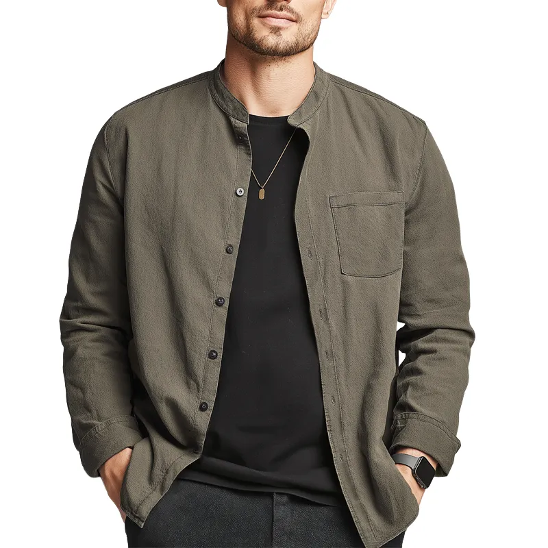 Men's Classic Basic Army Green Casual Long-sleeved Shirt MTZ1712A4U sold by Manly