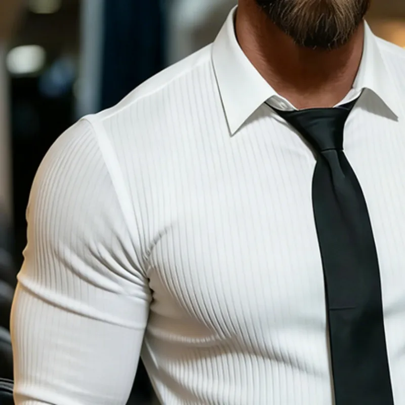 Men's Retro Casual Striped Lapel Button-Down Long Sleeve Shirt MTZ1460A8TO sold by Manly product image thumbnail 3