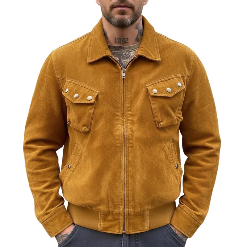 Men's Urban Faux Suede Collared Zip-up Jacket MTZ1563A6U made by Manly