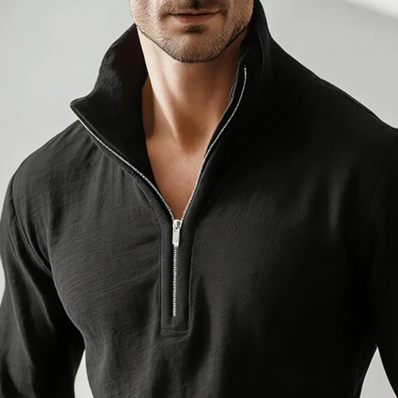 Men's Retro Casual Zipper Stand Collar Long Sleeve T-shirt MTZ1454A3TO sold by Manly product image thumbnail 3