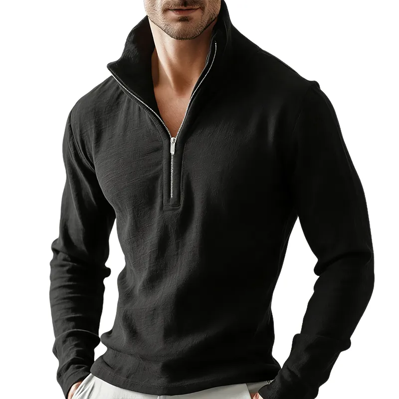 Men's Retro Casual Zipper Stand Collar Long Sleeve T-shirt MTZ1454A3TO sold by Manly