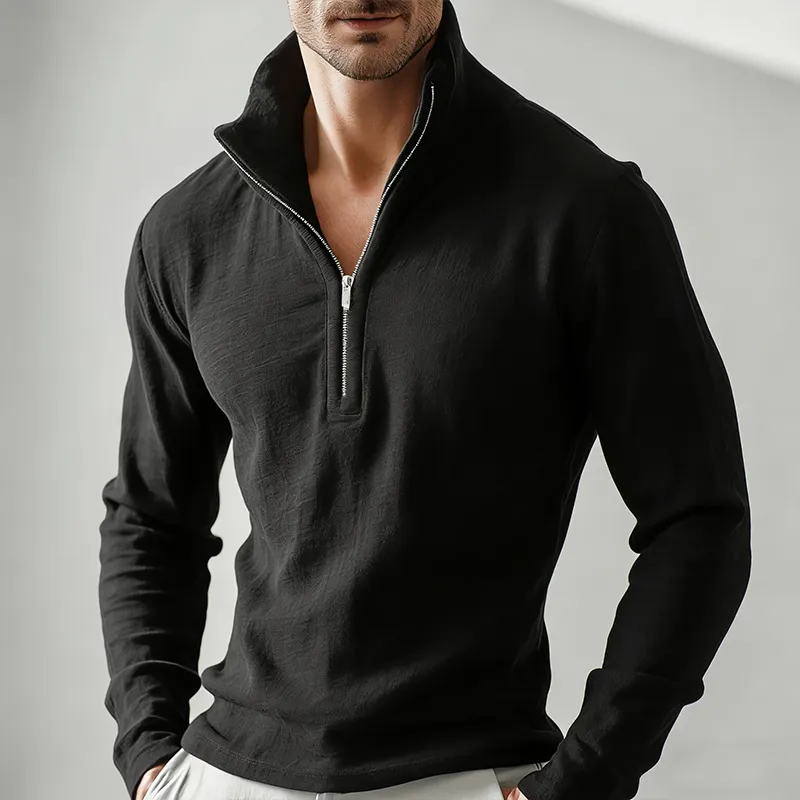 Men's Retro Casual Zipper Stand Collar Long Sleeve T-shirt MTZ1454A3TO sold by Manly product image thumbnail 2