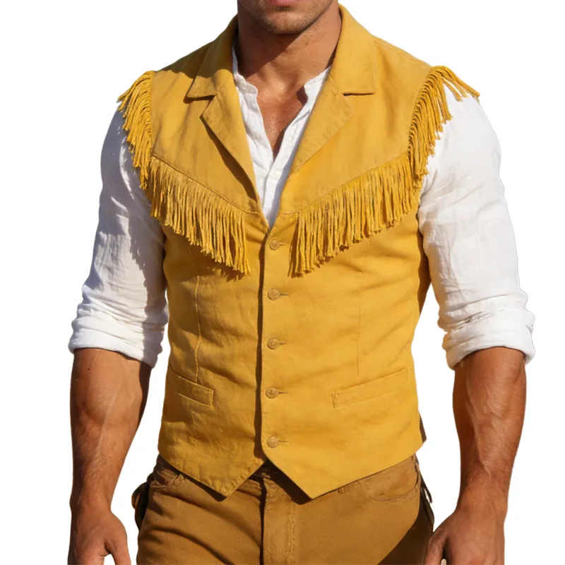 Men's Retro Casual Pure Cotton Tassel Vest MTZ1218A7TO sold by Manly