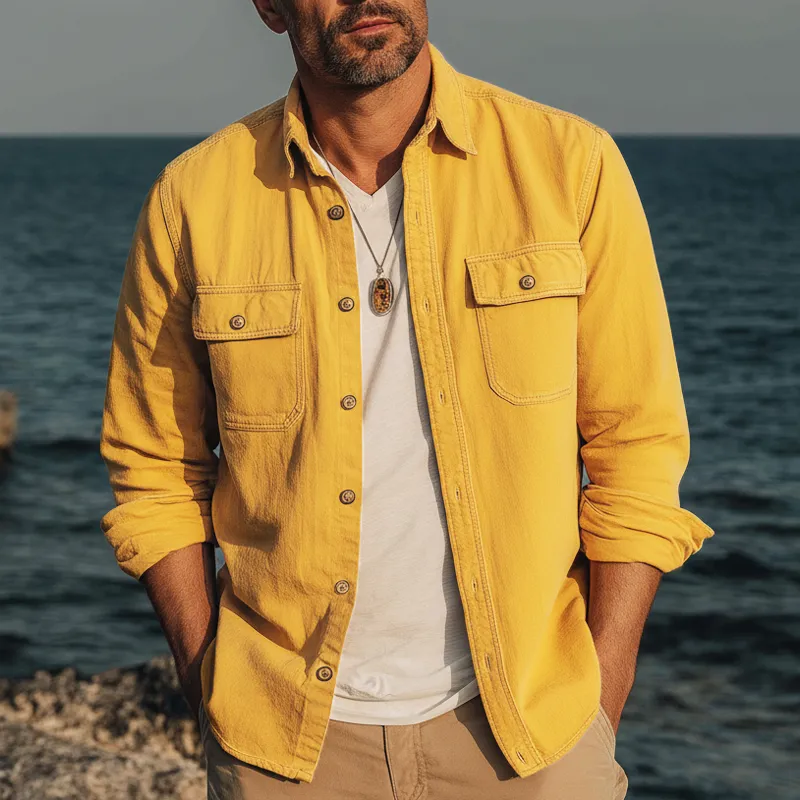 Men's Urban Solid Color Twill 100 Cotton Long-Sleeve Shirt MTZ2111A2U sold by Manly product image thumbnail 3