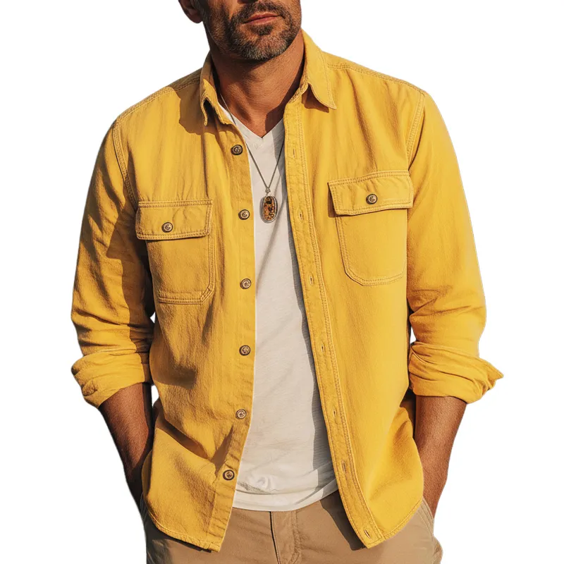 Men's Urban Solid Color Twill 100 Cotton Long-Sleeve Shirt MTZ2111A2U sold by Manly