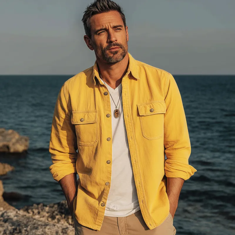 Men's Urban Solid Color Twill 100 Cotton Long-Sleeve Shirt MTZ2111A2U sold by Manly product image thumbnail 2