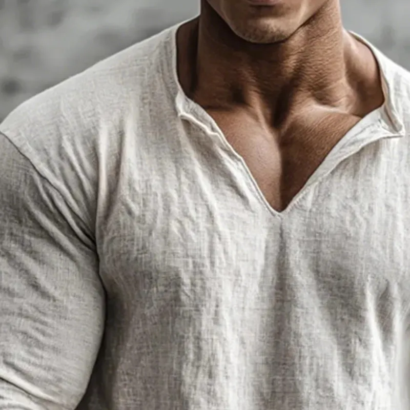 Men's Retro Casual Cotton Linen V-Neck Long-Sleeve Shirt MTZ1901A5TO sold by Manly product image thumbnail 3