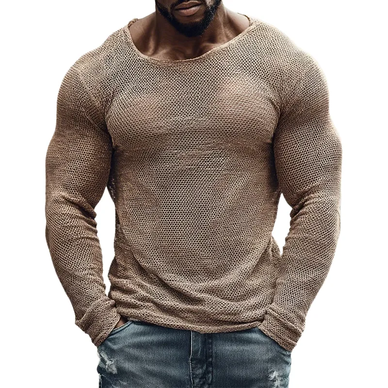 Men's Retro Casual Knit Crew Neck Long-Sleeve T-Shirt MTZ1958A9TO sold by Manly