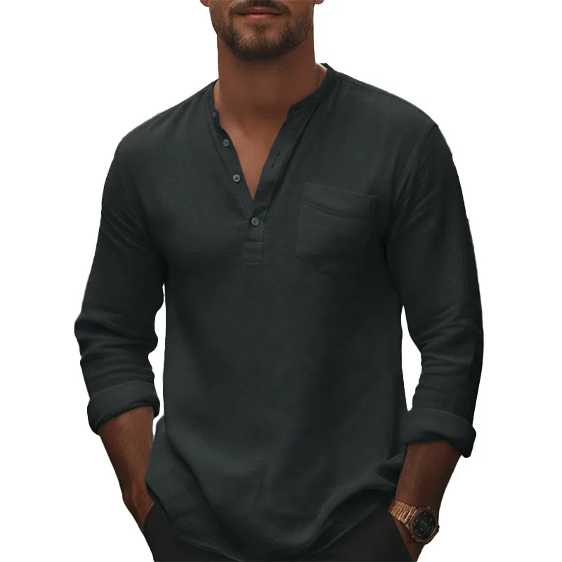 Men's Spring Fashion Pure Cotton Long-sleeved Henley Shirt MTZ2071A2P sold by Manly