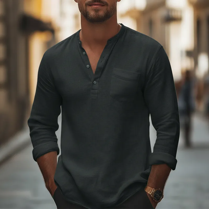 Men's Spring Fashion Pure Cotton Long-sleeved Henley Shirt MTZ2071A2P sold by Manly product image thumbnail 2