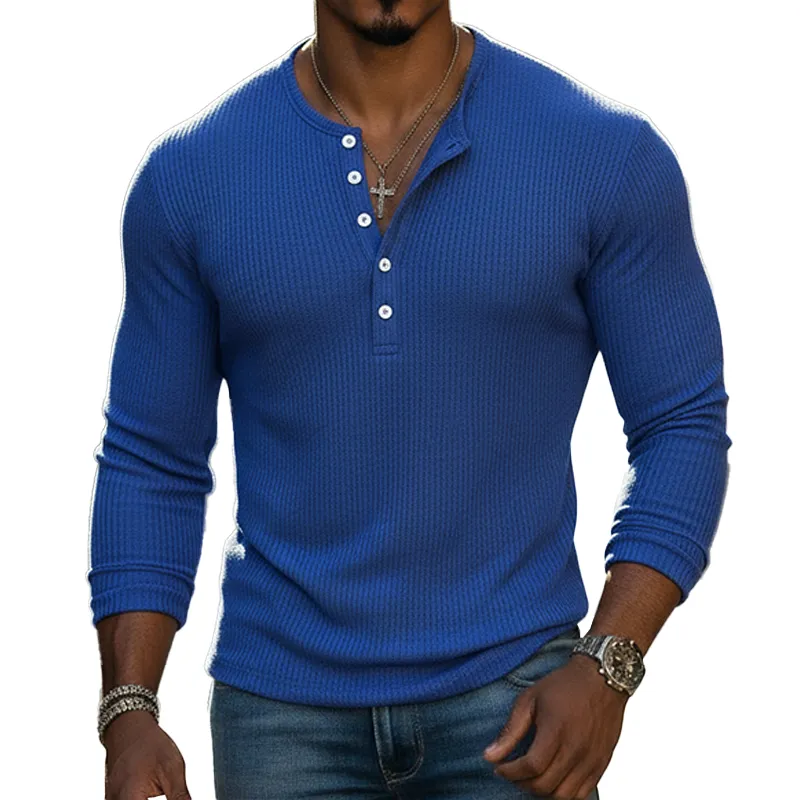 Men's Spring Fashion Polyester Blend Ribbed Elastic Long-Sleeved Henley Shirt MTZ2089A8P sold by Manly