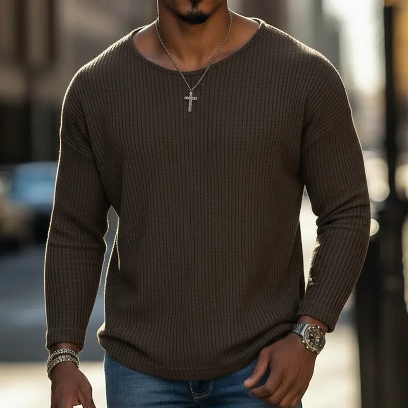 Men's Spring Fashion Polyester Blend Ribbed Crew Neck Long-sleeved T-shirt MTZ2021A8P sold by Manly product image thumbnail 2