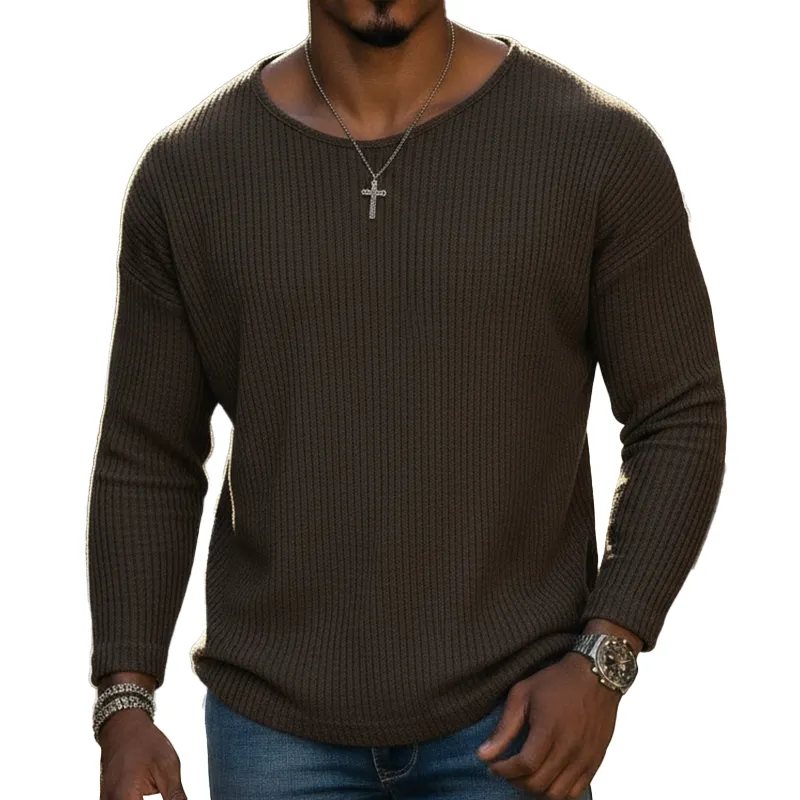 Men's Spring Fashion Polyester Blend Ribbed Crew Neck Long-sleeved T-shirt MTZ2021A8P sold by Manly