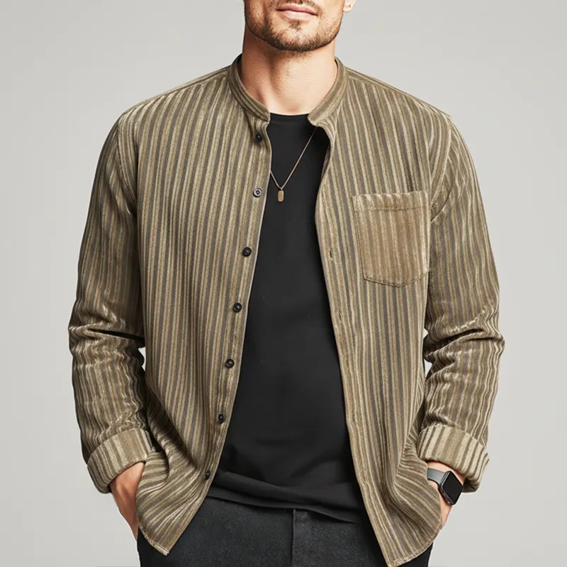 Men's Stylish Semi-sheer Striped Casual Long-sleeved Shirt MTZ1952A6U sold by Manly product image thumbnail 3