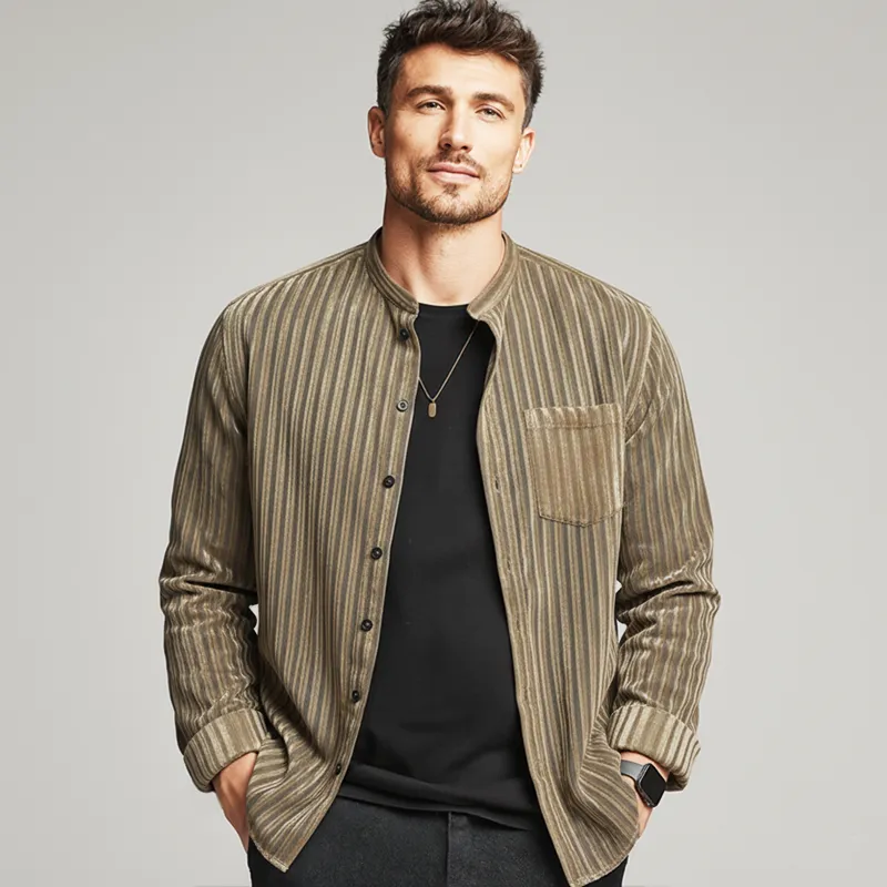 Men's Stylish Semi-sheer Striped Casual Long-sleeved Shirt MTZ1952A6U sold by Manly product image thumbnail 2