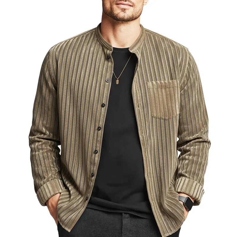 Men's Stylish Semi-sheer Striped Casual Long-sleeved Shirt MTZ1952A6U sold by Manly