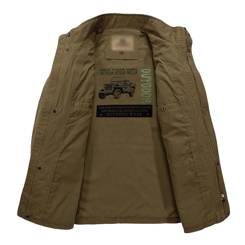 Men's Casual Outdoor Cotton Stand Collar Multi-pocket Loose Zipper Work Jacket 41873945M sold by Manly product image thumbnail 5