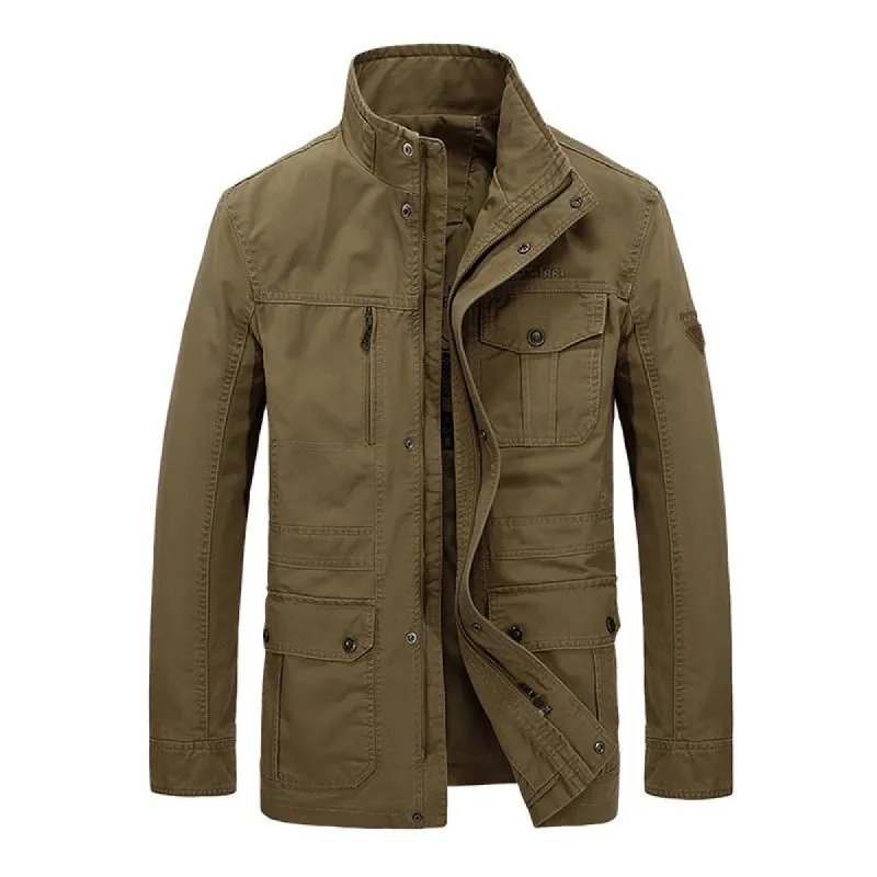 Men's Casual Outdoor Cotton Stand Collar Multi-pocket Loose Zipper Work Jacket 41873945M sold by Manly