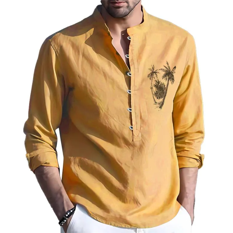 Men's Casual Solid Color Printed Stand Collar Long Sleeve Shirt 39388058Y sold by Manly
