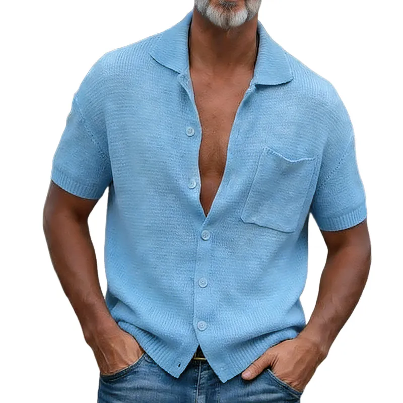 Men's Retro Casual Knit Lapel Short-Sleeve Shirt MTZ2297A6TO sold by Manly
