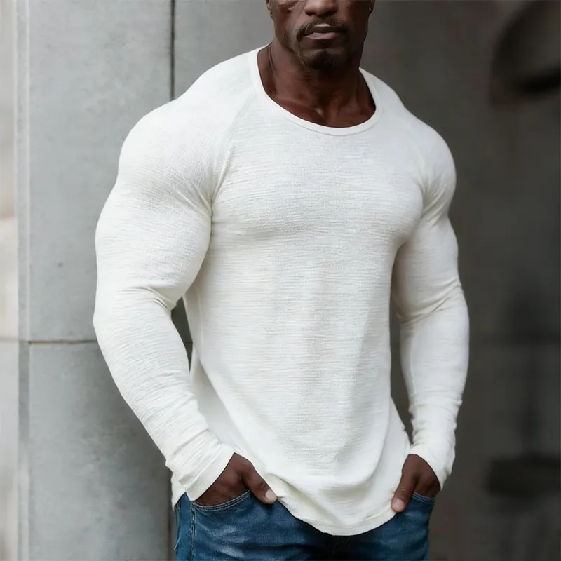 Men's Retro Casual Solid Color Crew Neck Long-Sleeve T-Shirt MTZ1917A6TO sold by Manly product image thumbnail 2