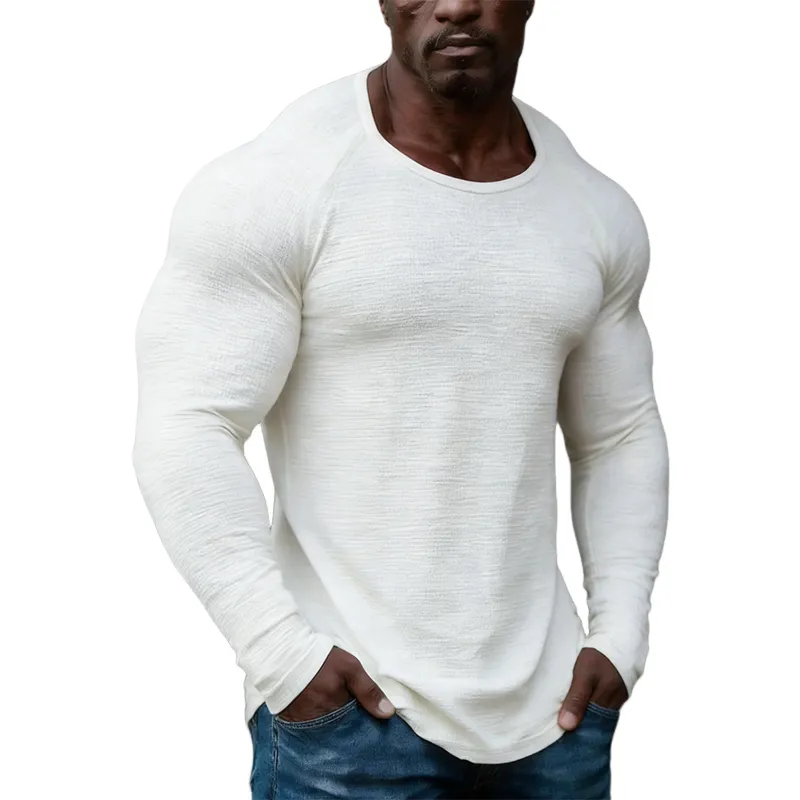 Men's Retro Casual Solid Color Crew Neck Long-Sleeve T-Shirt MTZ1917A6TO sold by Manly