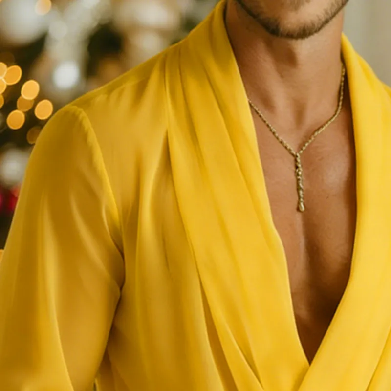 Men's Retro Casual Solid Color Chiffon V-Neck Pullover Long-Sleeve Shirt MTZ2243A0TO sold by Manly product image thumbnail 3