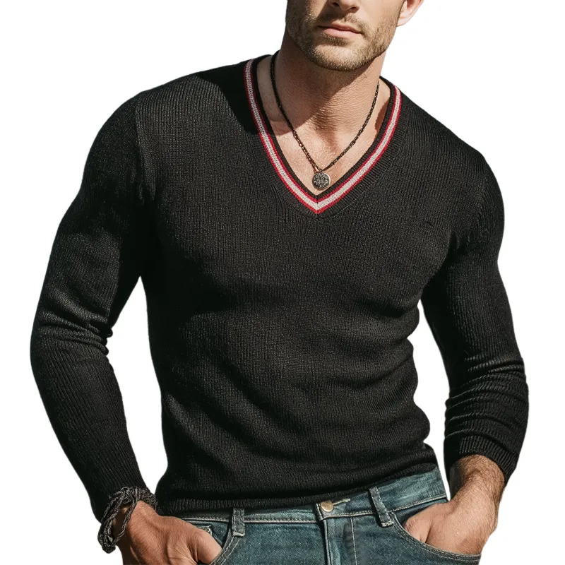 Men's Urban V-neck High-stretch Slim-fit Knitted Sweater MTZ2228A8U sold by Manly