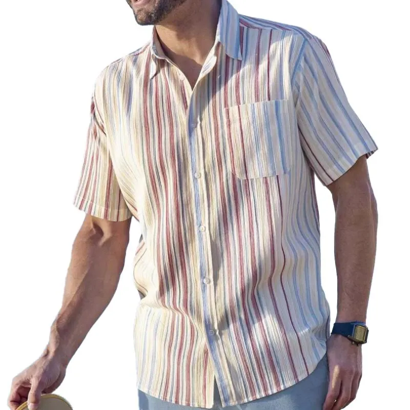 Men's Striped Print Pocket Short Sleeve Shirt 43674664Y sold by Manly
