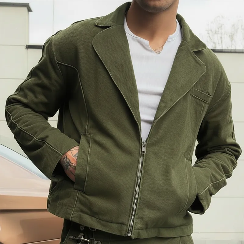 Men's Spring Vintage Twill 100% Cotton Zipper Lightweight Jacket MTZ2778A4P sold by Manly product image thumbnail 2