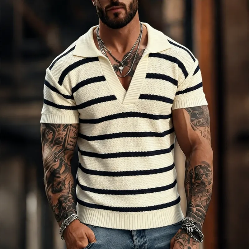 Men's Retro Casual Striped Knitted Polo Shirt MTZ2769A9TO sold by Manly product image thumbnail 2