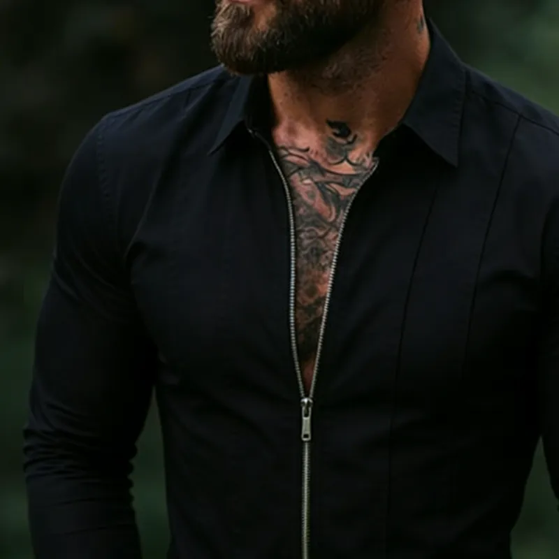 Men's Retro Casual Cotton Lapel Zippered Long-Sleeved Shirt MTZ2711A6TO sold by Manly product image thumbnail 3