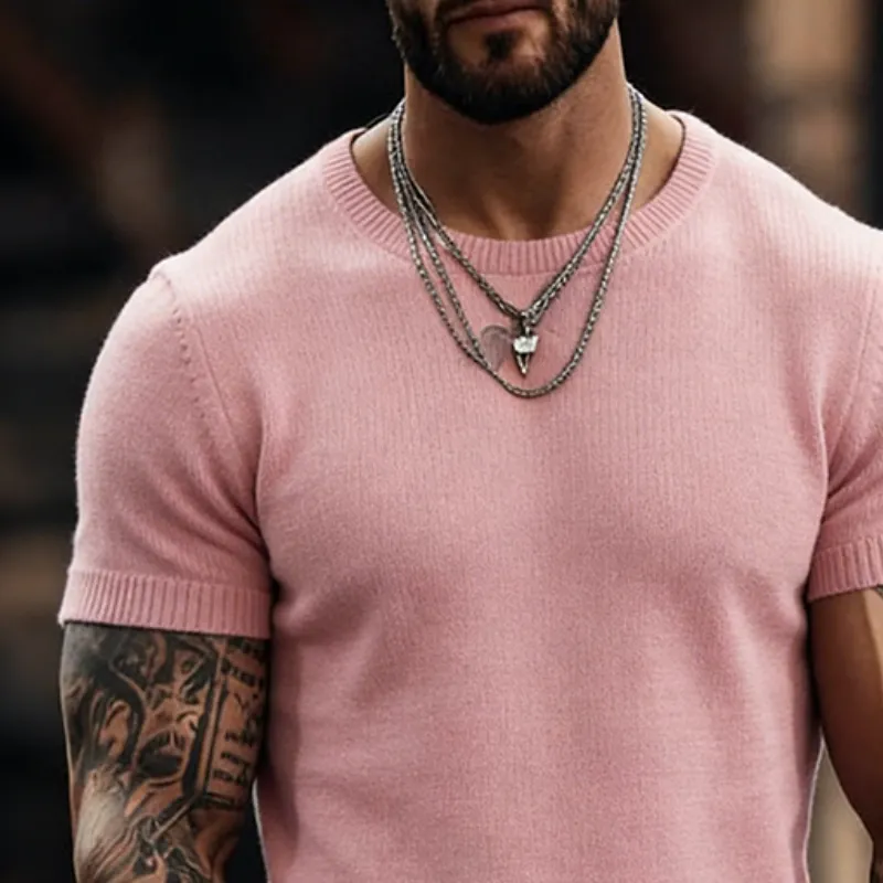 Men's Retro Casual Knitted Crew Neck Short-Sleeved T-shirt MTZ2783A8TO sold by Manly product image thumbnail 3