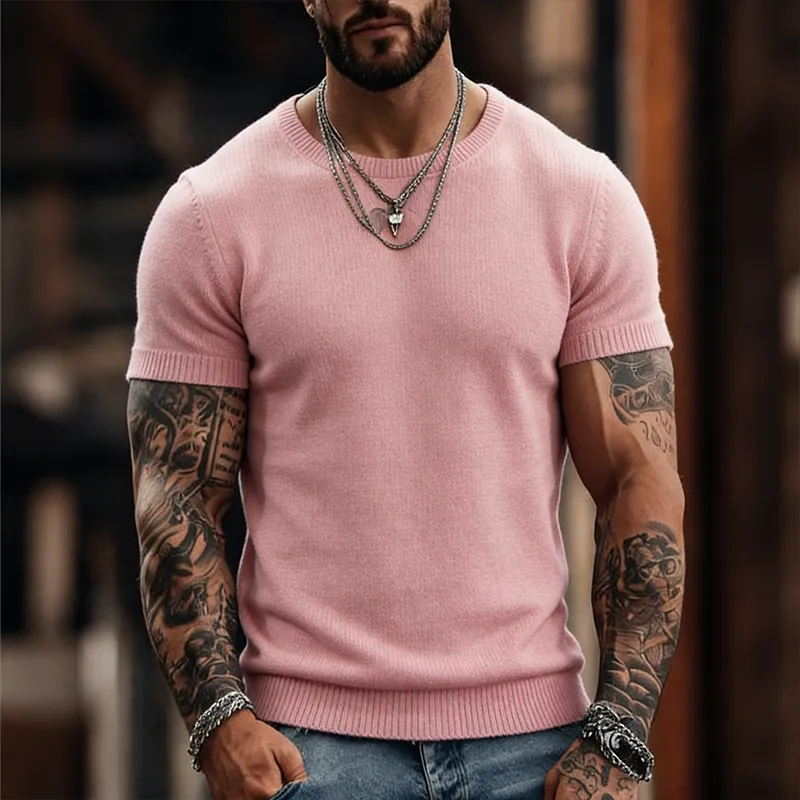 Men's Retro Casual Knitted Crew Neck Short-Sleeved T-shirt MTZ2783A8TO sold by Manly product image thumbnail 2