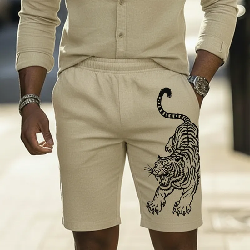 Men's Fashion Tiger-Embroidered 100% Cotton Beach Shorts MTZ2712A8P sold by Manly product image thumbnail 2