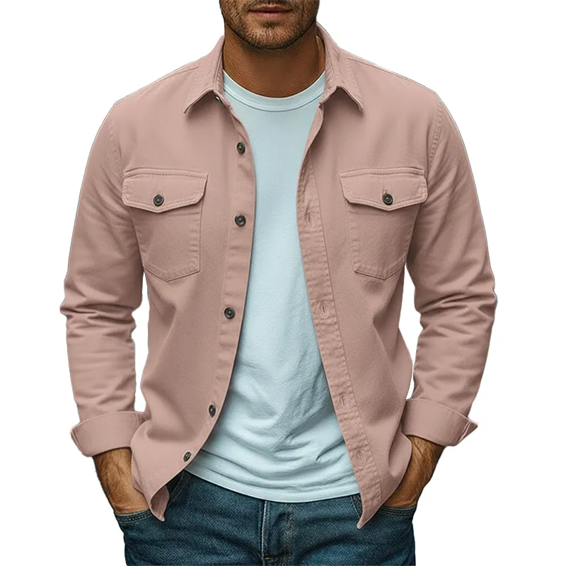 Men's Spring Fashion Twill 100% Cotton Long-sleeve Shirt MTZ2377A3P sold by Manly