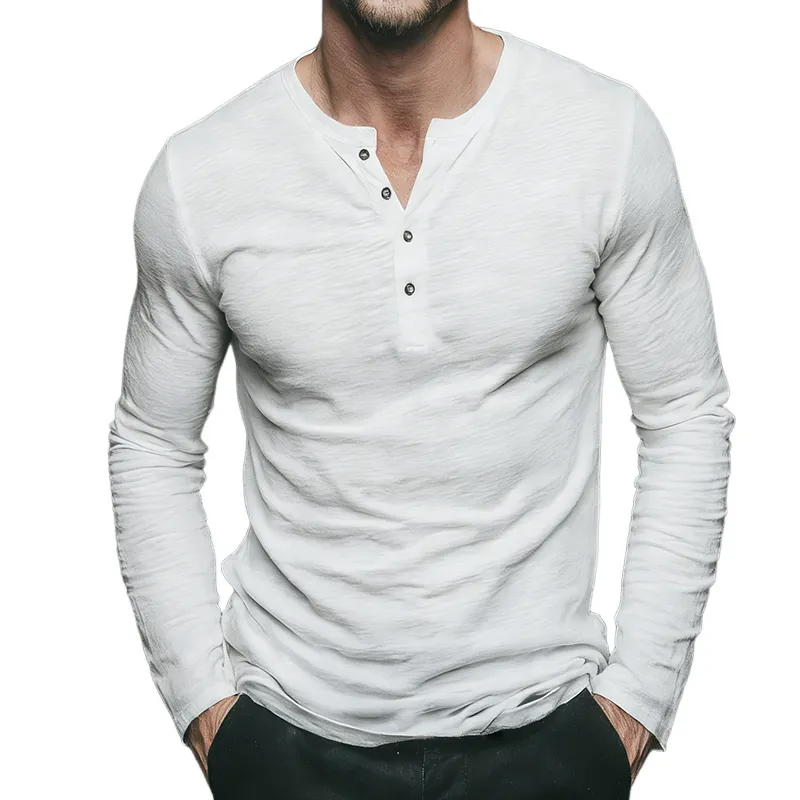 Men's Vintage Casual Henley Collar Long Sleeve T-Shirt MTZ2902A3TO sold by Manly