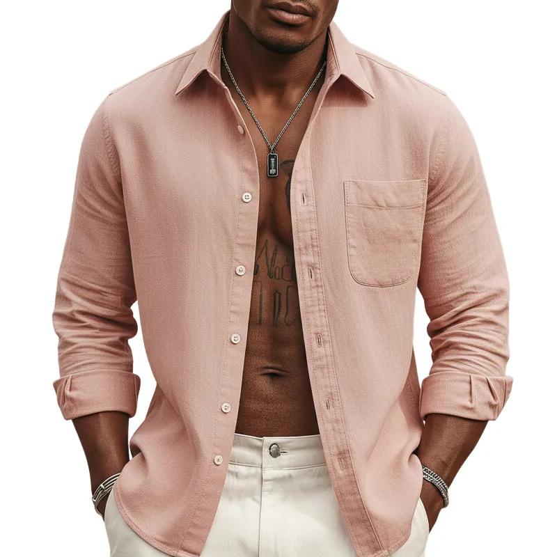 Men's Classic Light Pink Twill 100% Cotton Long-sleeved Shirt MTZ2945A3U sold by Manly