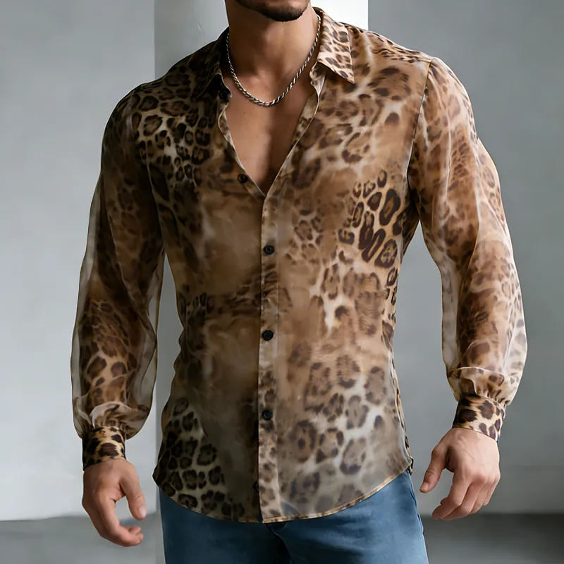 Men's Retro Casual Chiffon Leopard Print Lapel Long-Sleeve Shirt MTZ0540B1TO sold by Manly product image thumbnail 2