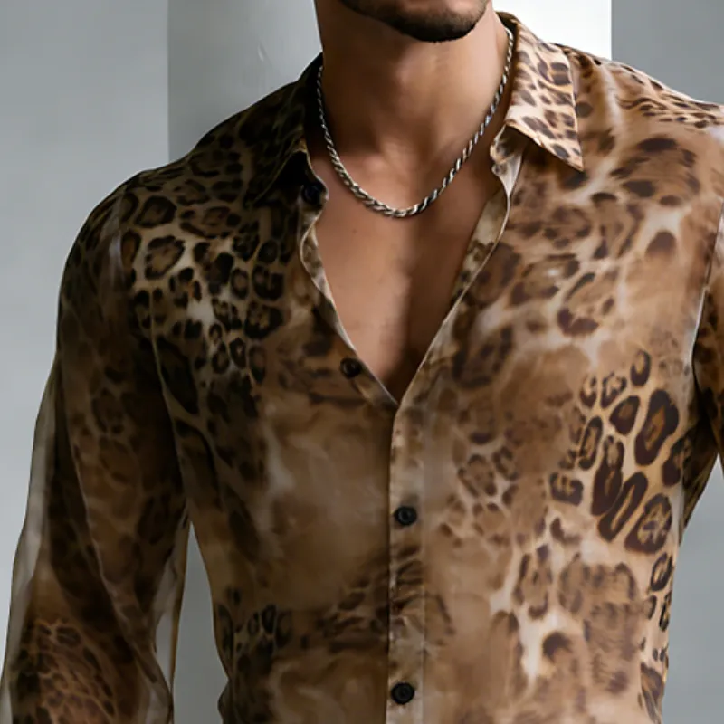 Men's Retro Casual Chiffon Leopard Print Lapel Long-Sleeve Shirt MTZ0540B1TO sold by Manly product image thumbnail 3