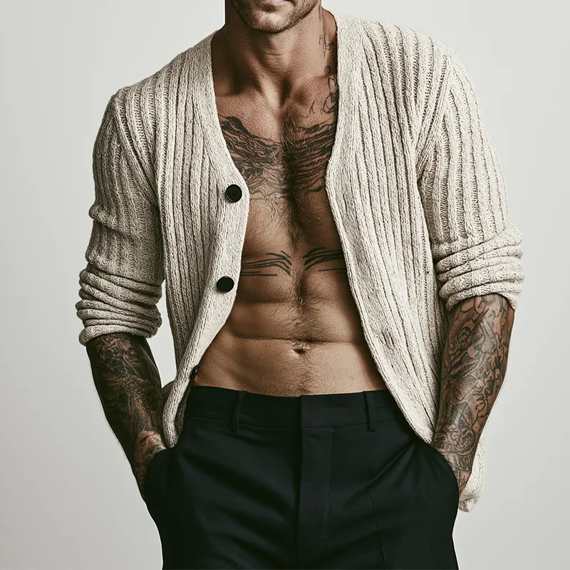 Men's Retro Casual Knitted Collarless Button-Down Cardigan MTZ0430B3TO sold by Manly product image thumbnail 2