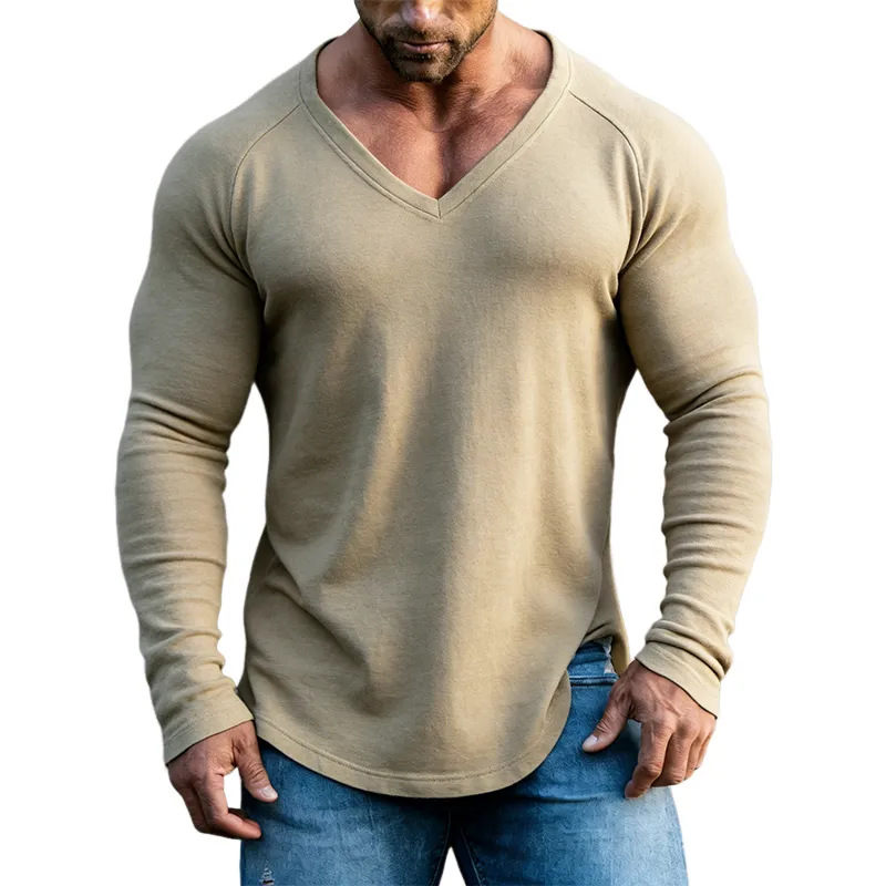 Men's Retro Casual V-Neck Long-Sleeve T-Shirt MTZ0530B1TO sold by Manly