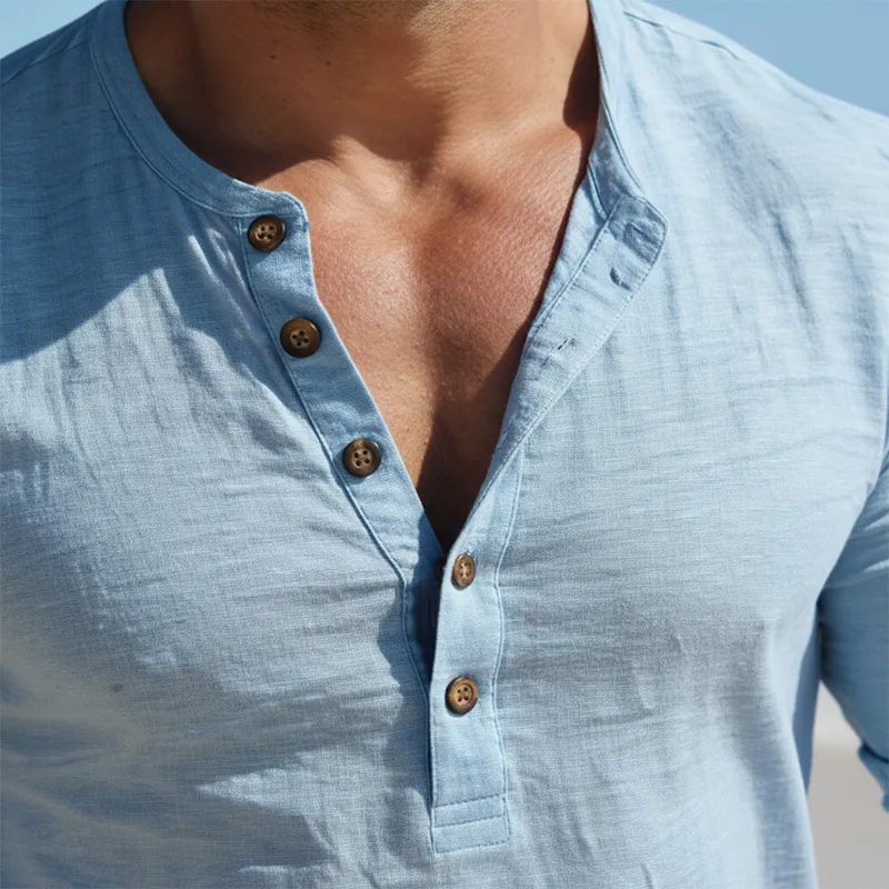 Men's Spring/Summer Fashion Polyester Blend Textured Long-Sleeve Henley Shirt MTZ0545B8P sold by Manly product image thumbnail 3