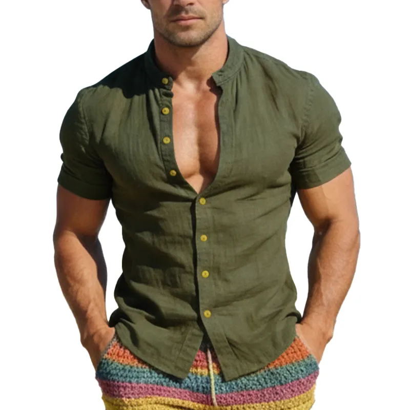 Men's Spring/Summer Fashion 100% Cotton Short-Sleeved Button-Down Shirt MTZ0542B9P sold by Manly