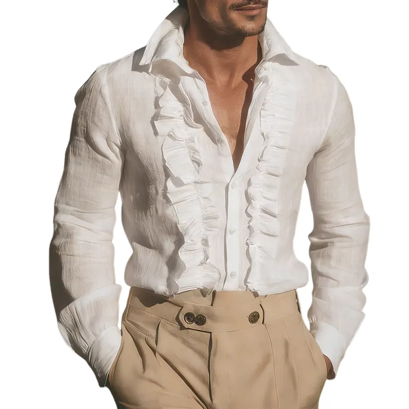 Men's Retro Casual Cotton Linen Lapel Long-Sleeved Shirt MTZ0481B6TO sold by Manly