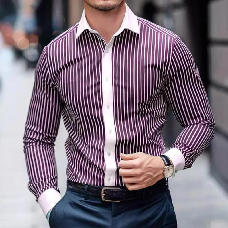 Men's Casual Retro Striped Lapel Long Sleeve Shirt 11673660TO sold by Manly product image thumbnail 4