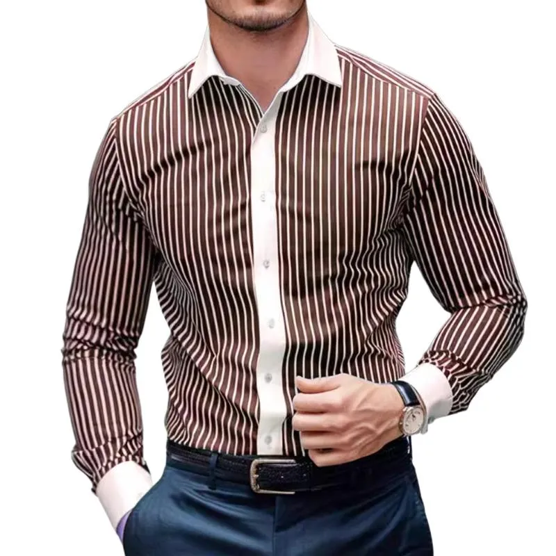 Men's Casual Retro Striped Lapel Long Sleeve Shirt 11673660TO sold by Manly