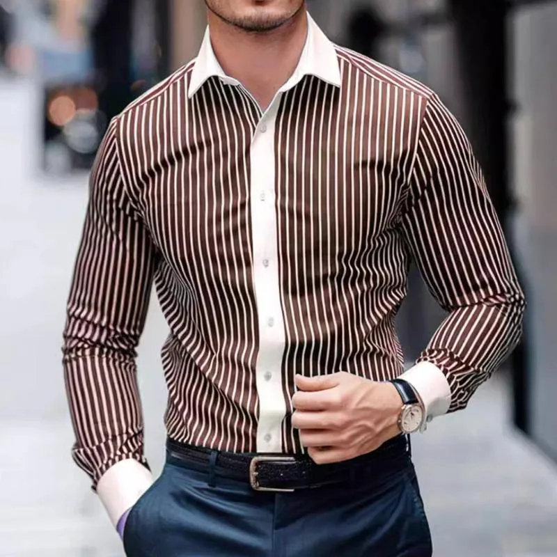 Men's Casual Retro Striped Lapel Long Sleeve Shirt 11673660TO sold by Manly product image thumbnail 5
